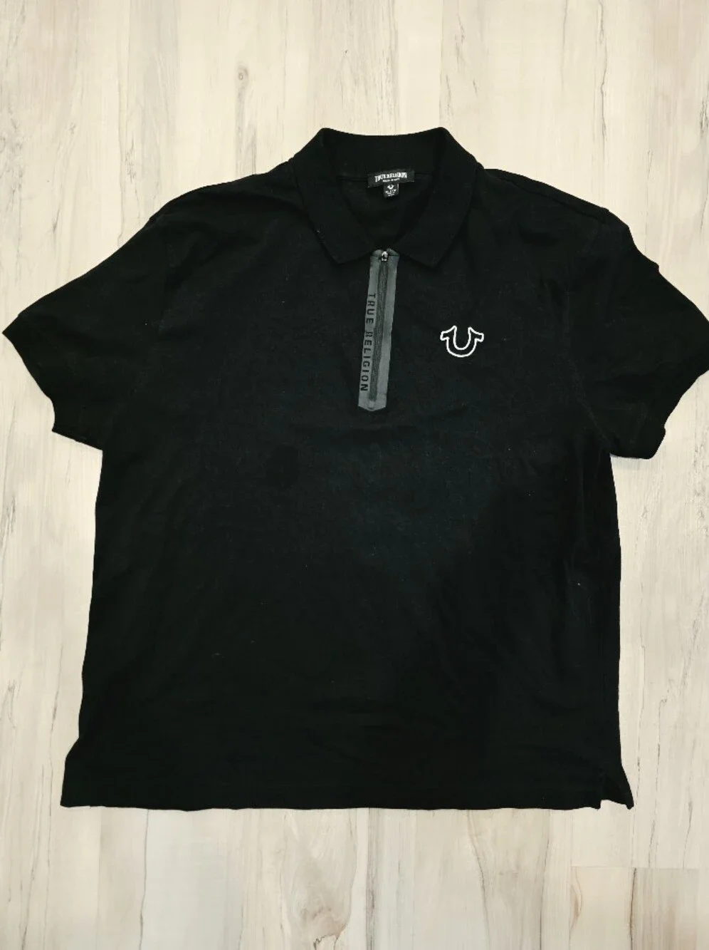 True Religion Black Polo with Contrast Logo Zip Placket